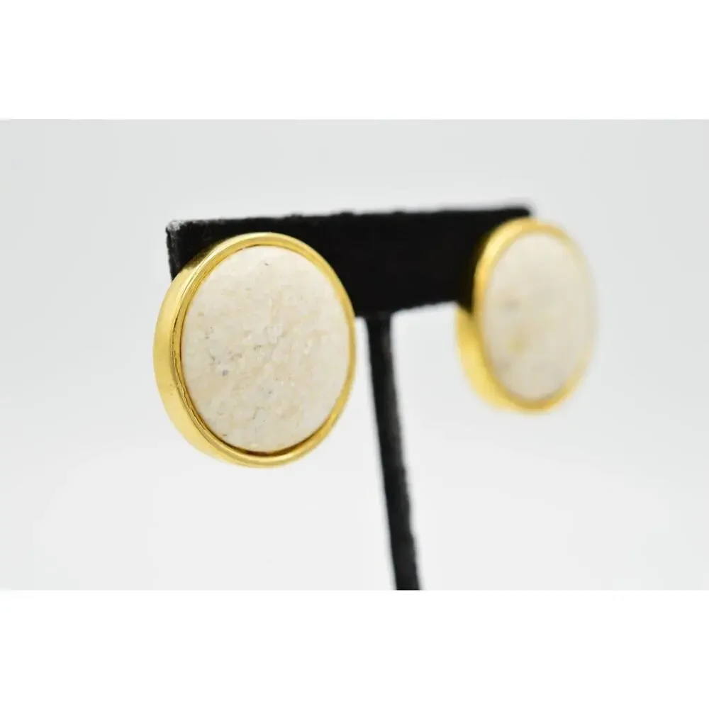 L.G. P. Vintage Clip On Cabochon Earrings Heavy Marbled Chunky Signed 1980s 9L